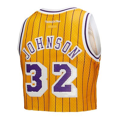 Women's Mitchell & Ness x DANNIJO Magic Johnson Yellow Los Angeles Lakers Fashion Cropped Basketball Jersey