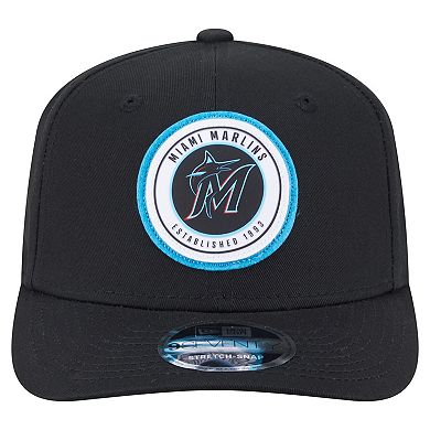 Men's New Era Black Miami Marlins Circle Patch 9SEVENTY Stretch-Snap Hat