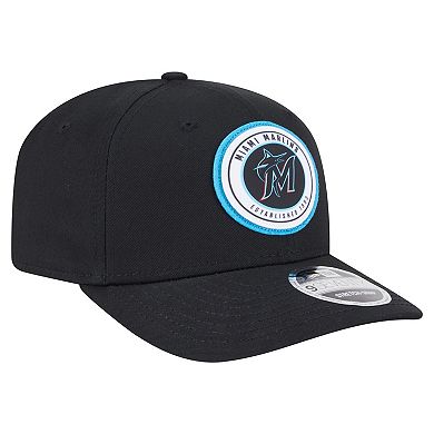 Men's New Era Black Miami Marlins Circle Patch 9SEVENTY Stretch-Snap Hat
