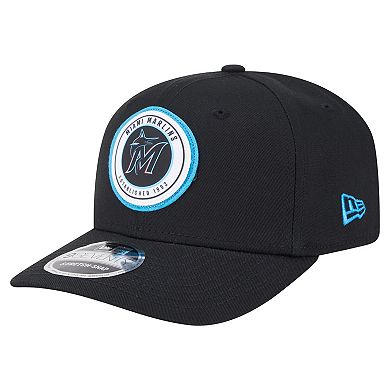 Men's New Era Black Miami Marlins Circle Patch 9SEVENTY Stretch-Snap Hat