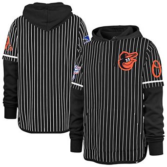 Men's '47 Black Baltimore Orioles Pinstripe Double Header Pullover Hoodie
