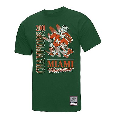 Men's Mitchell & Ness Green Miami Hurricanes Retro Brush Mineral Wash T-Shirt
