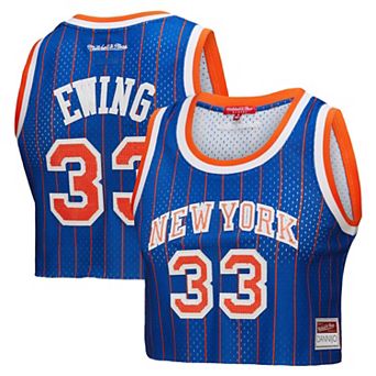 Women's Mitchell & Ness x DANNIJO Patrick Ewing Royal New York Knicks Fashion Cropped Basketball Jersey