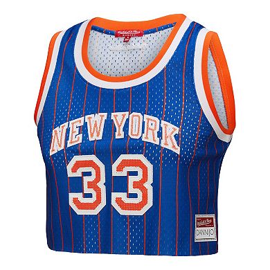 Women's Mitchell & Ness x DANNIJO Patrick Ewing Royal New York Knicks Fashion Cropped Basketball Jersey