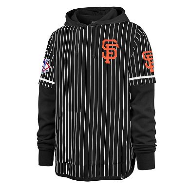 Men's '47 Black San Francisco Giants Pinstripe Double Header Pullover Hoodie
