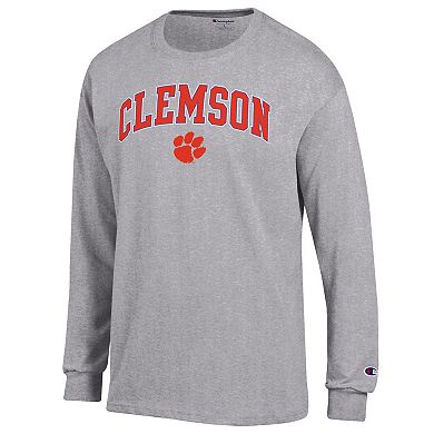 Men's Champion Heather Gray Clemson Tigers Arch Over Logo Long Sleeve T-Shirt