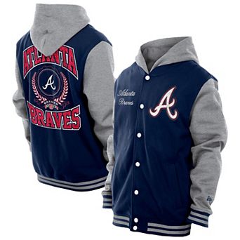 Men's New Era Navy Atlanta Braves Throwback Prep Full-Snap Hoodie Jacket