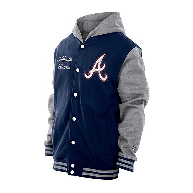 Men's New Era Navy Atlanta Braves Throwback Prep Full-Snap Hoodie Jacket