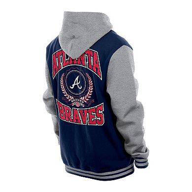 Men's New Era Navy Atlanta Braves Throwback Prep Full-Snap Hoodie Jacket