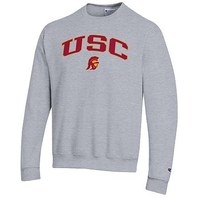 Men's Champion Heather Gray USC Trojans Arch Over Logo Pullover Sweatshirt