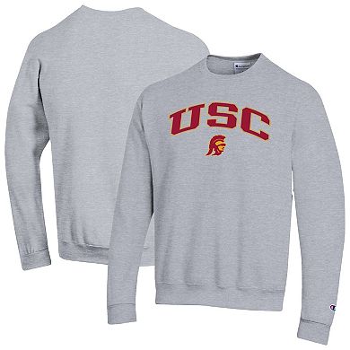 Men's Champion Heather Gray USC Trojans Arch Over Logo Pullover Sweatshirt