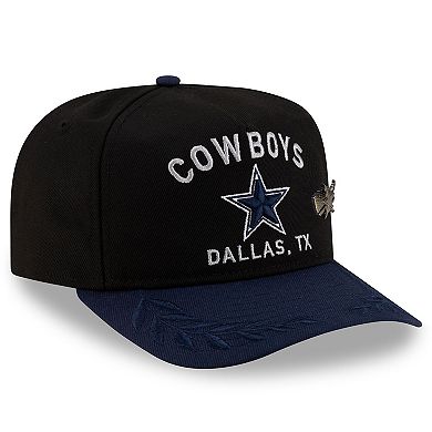 Men's New Era Black/Navy Dallas Cowboys 2025 NFL Draft On Stage A-Frame 59FIFTY Fitted Hat