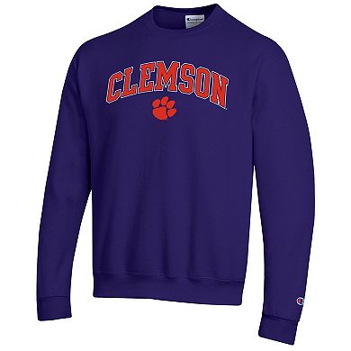 Men's Champion Purple Clemson Tigers Arch Over Logo Pullover Sweatshirt