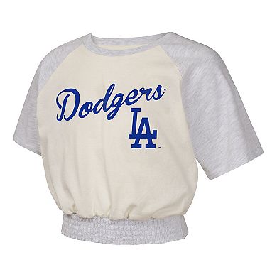 Girls Youth Cream Los Angeles Dodgers Curve Ball Fashion Raglan T-Shirt