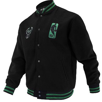 Unisex FISLL Black Milwaukee Bucks Logoman Shadow Collection Full-Snap Varsity Jacket
