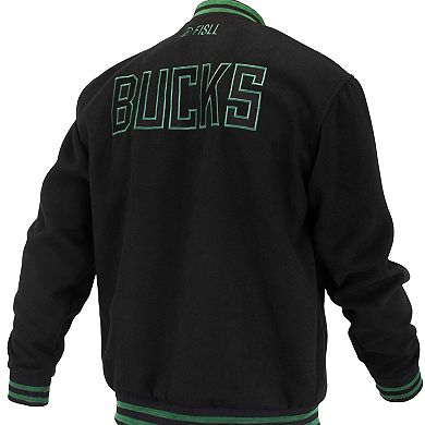 Unisex FISLL Black Milwaukee Bucks Logoman Shadow Collection Full-Snap Varsity Jacket