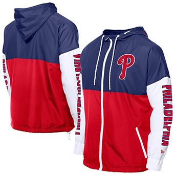 Men's New Era Red/Royal Philadelphia Phillies Color Block Full-Zip Hoodie Windbreaker