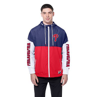 Men's New Era Red/Royal Philadelphia Phillies Color Block Full-Zip Hoodie Windbreaker