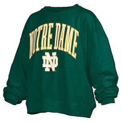 Women's Pressbox Green Notre Dame Fighting Irish Janise Arch Over Logo Waist Length Oversized Pullover Sweatshirt