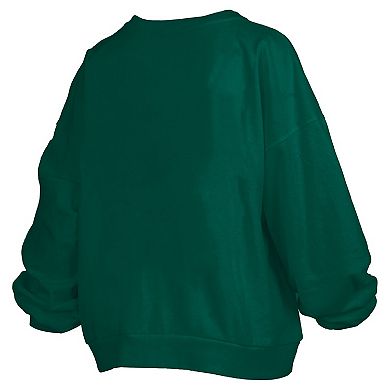 Women's Pressbox Green Notre Dame Fighting Irish Janise Arch Over Logo Waist Length Oversized Pullover Sweatshirt