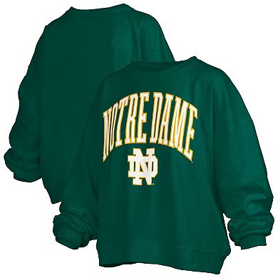 Women's Pressbox Green Notre Dame Fighting Irish Janise Arch Over Logo Waist Length Oversized Pullover Sweatshirt