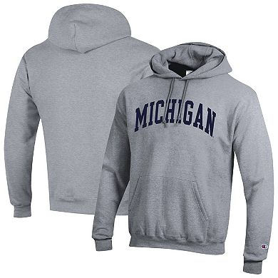 Men's Champion Heather Gray Michigan Wolverines Basic Arch Fleece Pullover Hoodie