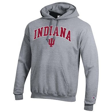 Men's Champion Heather Gray Indiana Hoosiers Arched Logo Fleece Pullover Hoodie