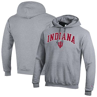 Men's Champion Heather Gray Indiana Hoosiers Arched Logo Fleece Pullover Hoodie