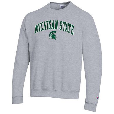 Men's Champion Heather Gray Michigan State Spartans Arch Over Logo Pullover Sweatshirt