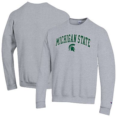 Men's Champion Heather Gray Michigan State Spartans Arch Over Logo Pullover Sweatshirt