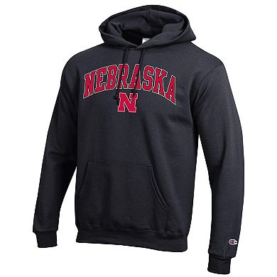 Men's Champion Black Nebraska Huskers Arch Over Logo Pullover Hoodie