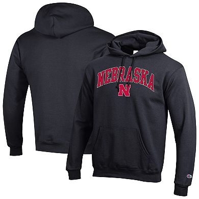 Men's Champion Black Nebraska Huskers Arch Over Logo Pullover Hoodie