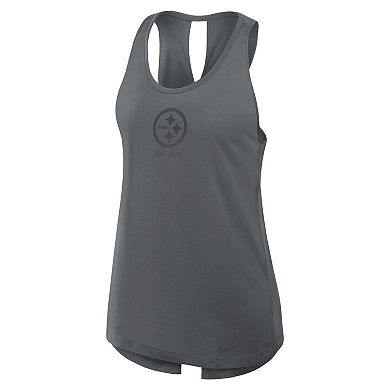 Women's Nike Gray Pittsburgh Steelers Established Date Crisscross Performance Tank Top