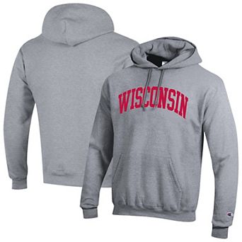Men's Champion Heather Gray Wisconsin Badgers Basic Arch Fleece Pullover Hoodie