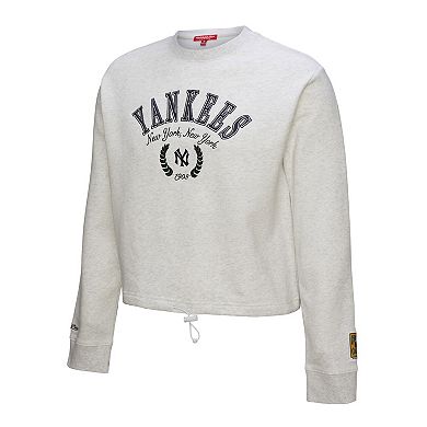 Women's Mitchell & Ness Heather Gray New York Yankees Cropped Toggle Pullover Sweatshirt