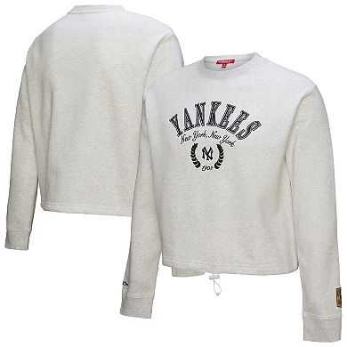 Women's Mitchell & Ness Heather Gray New York Yankees Cropped Toggle Pullover Sweatshirt