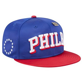 Men's New Era Royal/Red Philadelphia 76ers Throwback Satin Vintage Pin Two-Tone 59FIFTY Fitted Hat