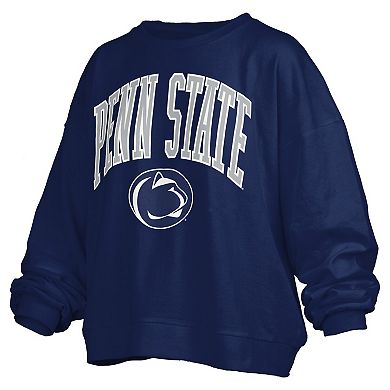 Women's Pressbox Navy Penn State Nittany Lions Janise Arch Over Logo Waist Length Oversized Pullover Sweatshirt
