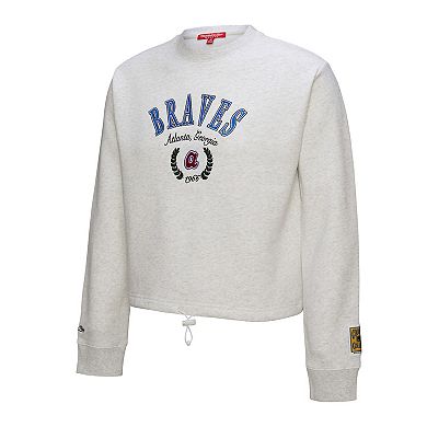 Women's Mitchell & Ness Heather Gray Atlanta Braves Cropped Toggle Pullover Sweatshirt