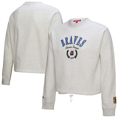 Women's Mitchell & Ness Heather Gray Atlanta Braves Cropped Toggle Pullover Sweatshirt