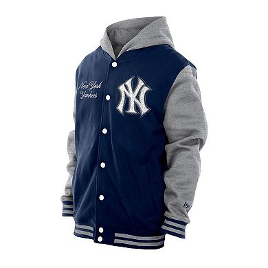 Men's New Era Navy New York Yankees Throwback Prep Full-Snap Hoodie Jacket