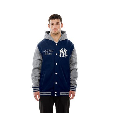 Men's New Era Navy New York Yankees Throwback Prep Full-Snap Hoodie Jacket