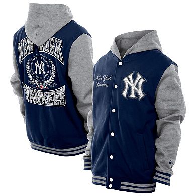 Men's New Era Navy New York Yankees Throwback Prep Full-Snap Hoodie Jacket