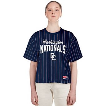 Women's New Era Navy Washington Nationals 2025 City Connect Pinstripe T-Shirt