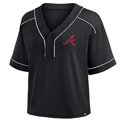 Women's Fanatics Black Atlanta Braves Oversized Champ Game Cropped V-Neck T-Shirt