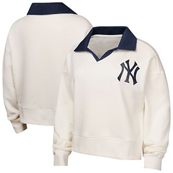 Girls Youth White New York Yankees Ballpark Hit Collared V-Neck Pullover Sweatshirt