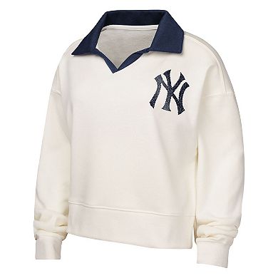Girls Youth White New York Yankees Ballpark Hit Collared V-Neck Pullover Sweatshirt