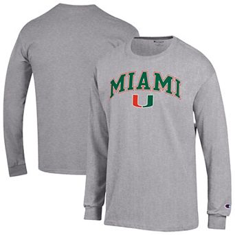 Men's Champion Heather Gray Miami Hurricanes Arch Over Logo Long Sleeve T-Shirt