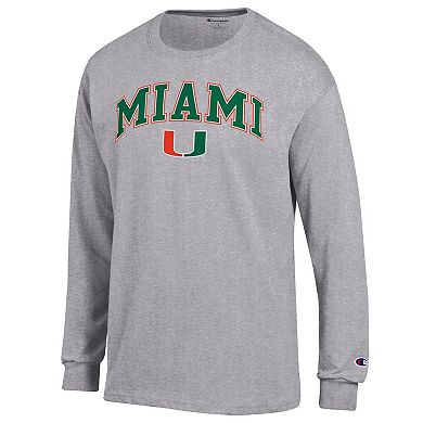 Men's Champion Heather Gray Miami Hurricanes Arch Over Logo Long Sleeve T-Shirt