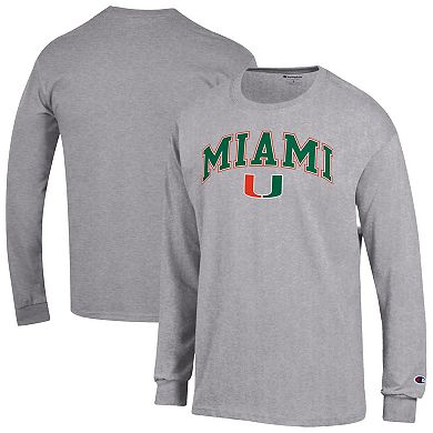 Men's Champion Heather Gray Miami Hurricanes Arch Over Logo Long Sleeve T-Shirt